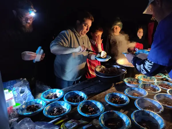 Cooking after dark at a campout